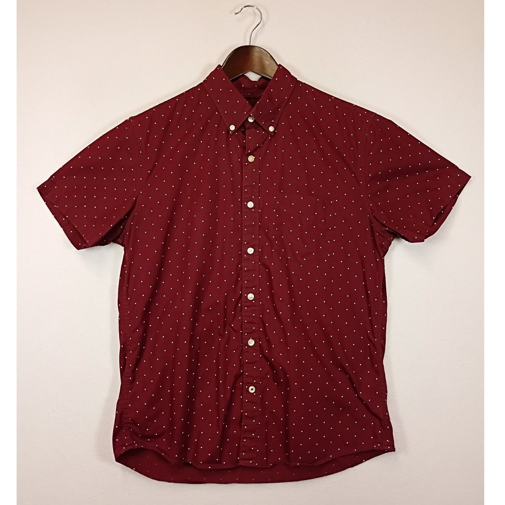 Classic Preppy American Eagle Mens Size M Burgundy Polka Dot Short Sleeve Shirt